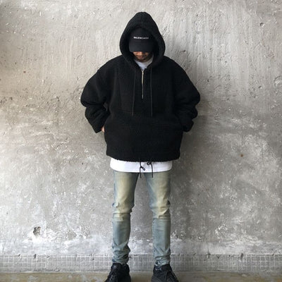 Cotton And Thickening Fleece Hoodie Imitation Lamb Wool Hooded Jacket