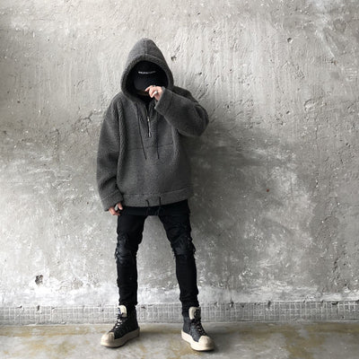 Cotton And Thickening Fleece Hoodie Imitation Lamb Wool Hooded Jacket