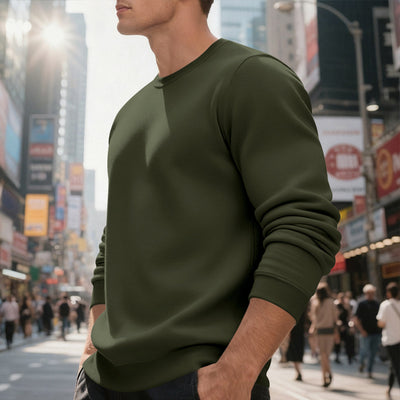 Fleece-lined Crew Neck Sweater Male Loose Casual Top