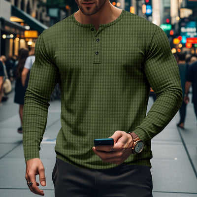 Men's New Jacquard Small Check Casual Sport Long Sleeve