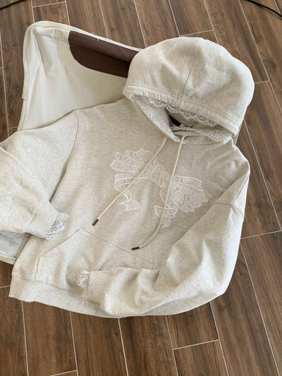 Sweet Lace Trim DesignUnique Retro Loose Top Bowtie Hoodie