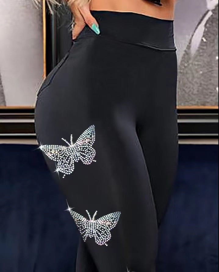 Butterfly Hot Drilling Skinny Tappered Pants
