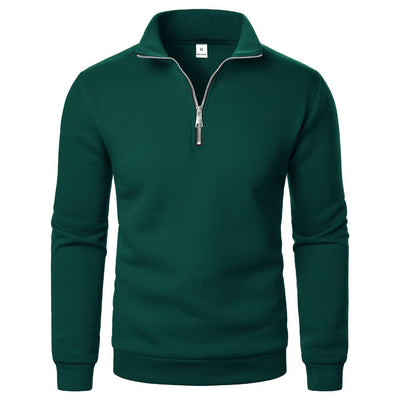 Men's Stand Collar Half Zip Casual Solid Color Long Sleeve