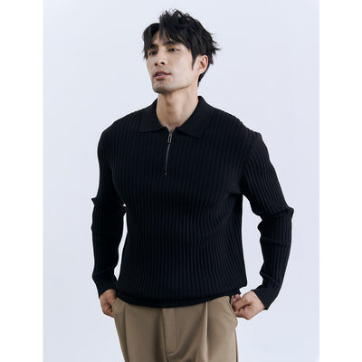 Men's Half-zip Long Sleeve Sweater With Lapel